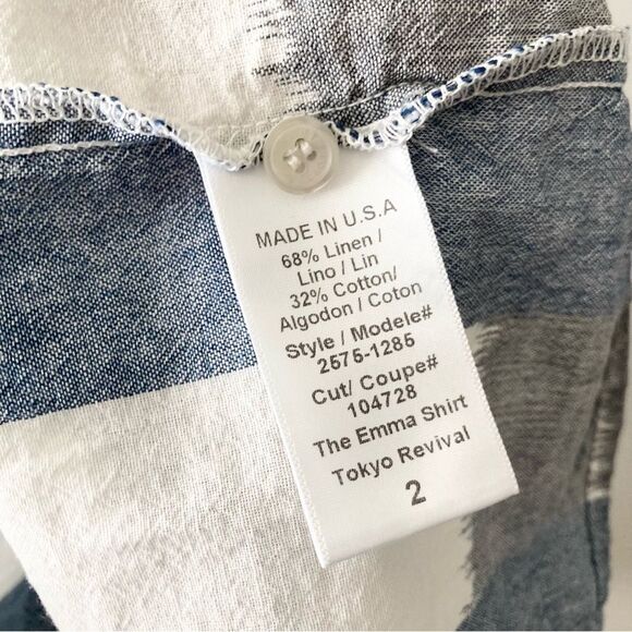 Current Elliott Emma Shirt Womens Blue White Plaid Short Sleeve Linen 2 S - Picture 6 of 7